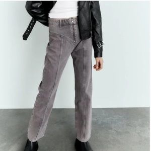 Zara Anthracite Grey TRF Seamed Straight Jeans